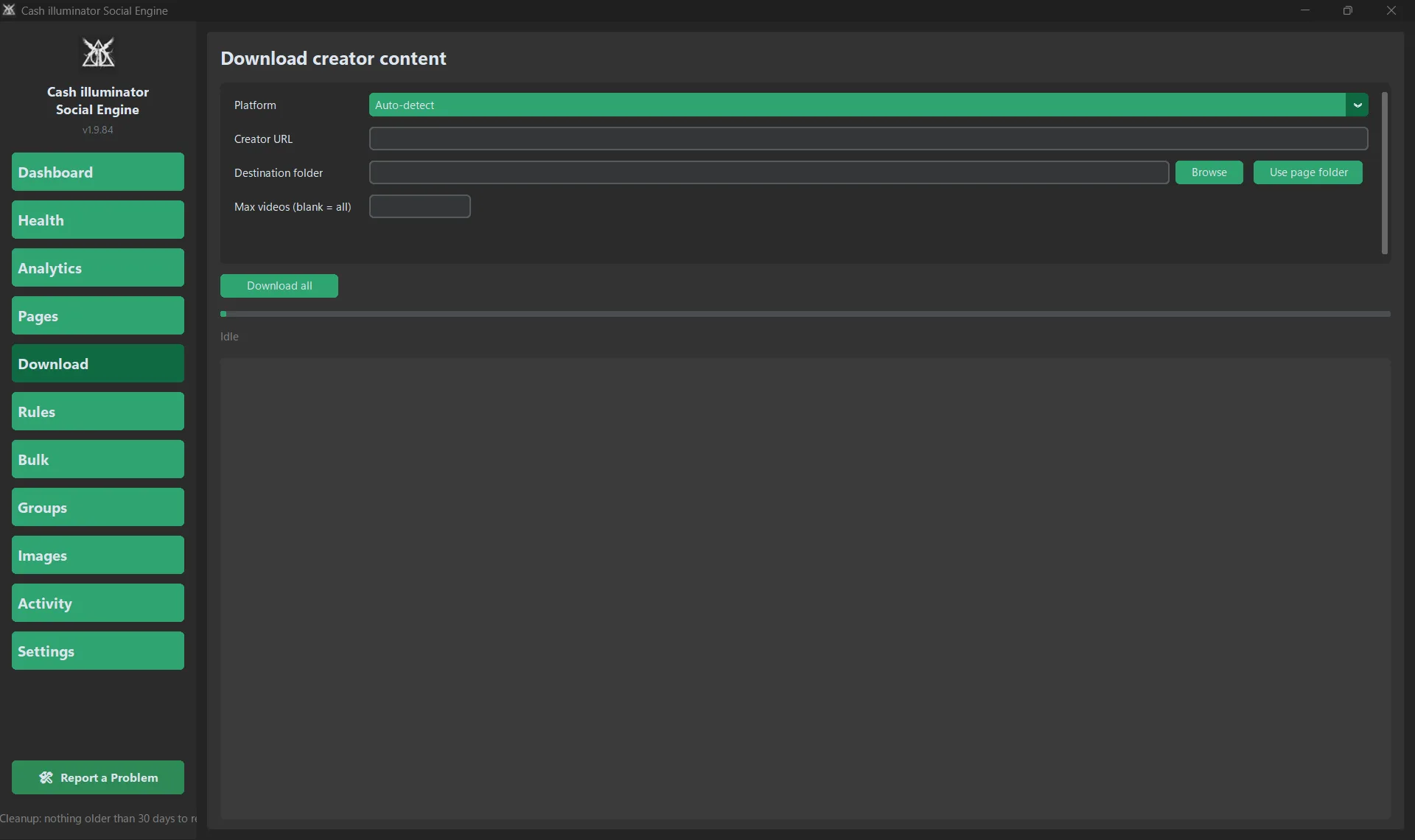 SocialWorkbench Download screen for adding authorised content sources to a Page
